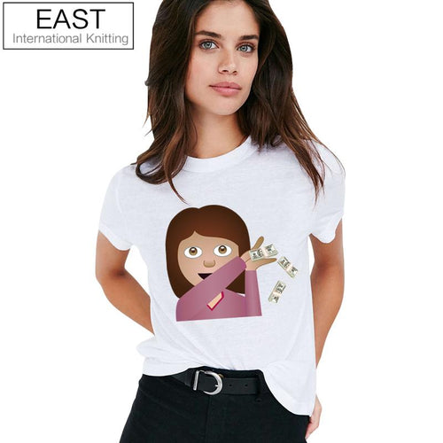 EAST KNITTING H894 Summer  T Shirt Women Tumblr T-Shirt White Short Sleeve 3D Tees Tops Rich Emoji  Printed Funny Tshirts