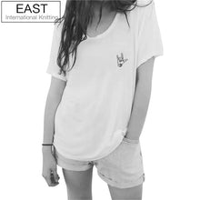 Load image into Gallery viewer, EAST KNITTING H841  New Brand T Shirt Women Harajuku White O-Neck T-shirt Finger Printed Funny Tshirts Casual Plus Size Tees