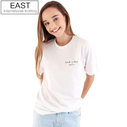 EAST KNITTING H926 New Summer Basic White/Black Women T Shirt Simple O-Neck  Top Tees Good Vibes Only Print Harajuku Tshirt