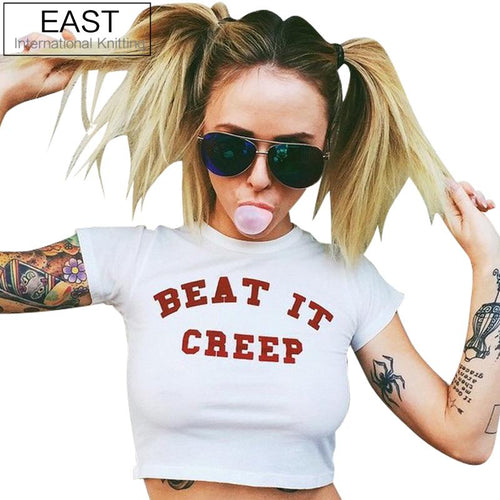EAST KNITTING H759 New 2017 Summer Young Girls Fashion T Shirt Short Style Women Tops Unique Letters Printed Harajuku Tshirt