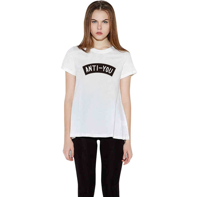 EAST KNITTING H934 Summer Style 2016 Casual Women T Shirt White Short Sleeve  Couple Tshirts Anti You Printed Graphic Tees
