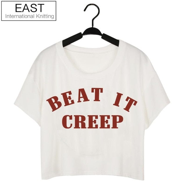 EAST KNITTING H759 New 2017 Summer Young Girls Fashion T Shirt Short Style Women Tops Unique Letters Printed Harajuku Tshirt