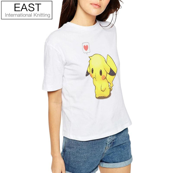 New Pokemon Go Funny T-shirt Pikachu With Heart Harajuku Women Tshirt Summer Casual Tops Couples Tees