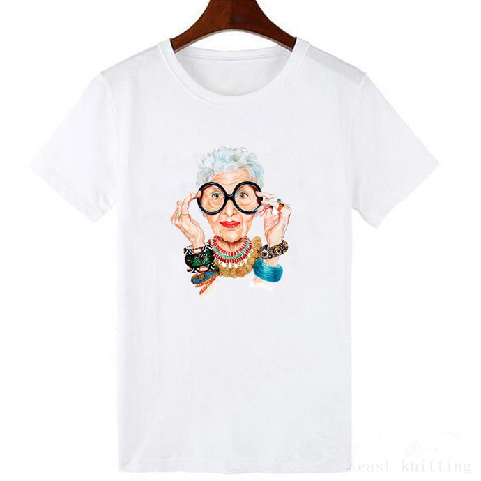 Summer Tumblr Fashion Old Women Print T Shirt Women O-neck Short Sleeve Tops For Women Kawaii Tshirt